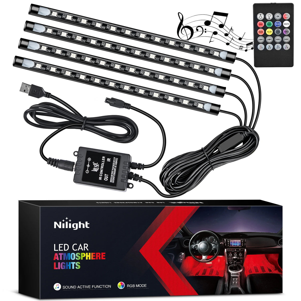 LED Interior Light Kit — Music-Sync Ambient Glow with Remote