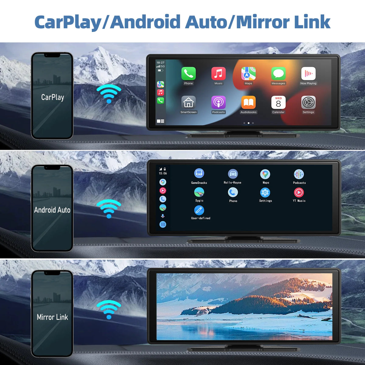 Wireless CarPlay Screen — Apple CarPlay & Android Auto for Any Car, No Installation Needed