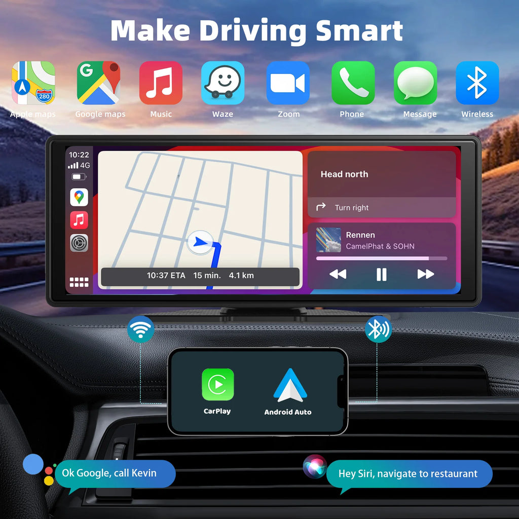 Wireless CarPlay Screen — Apple CarPlay & Android Auto for Any Car, No Installation Needed
