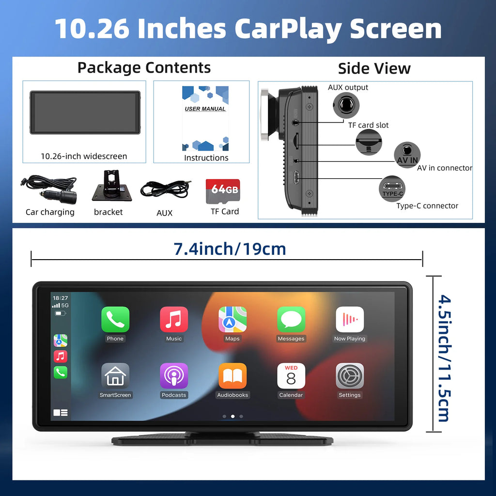 Wireless CarPlay Screen — Apple CarPlay & Android Auto for Any Car, No Installation Needed