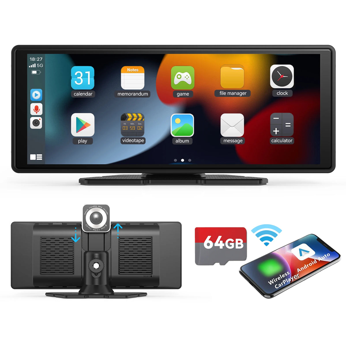 Wireless CarPlay Screen — Apple CarPlay & Android Auto for Any Car, No Installation Needed