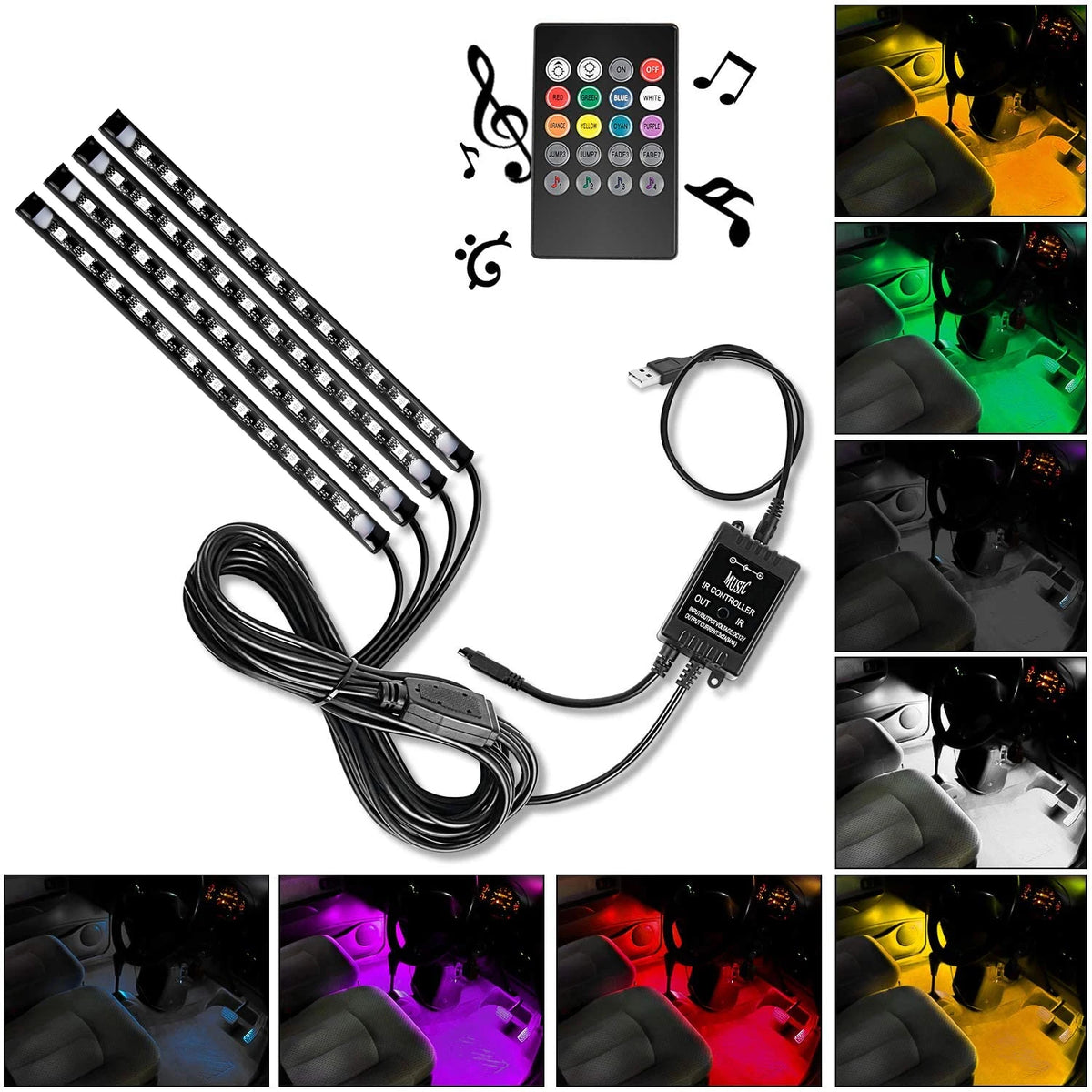 LED Interior Light Kit — Music-Sync Ambient Glow with Remote