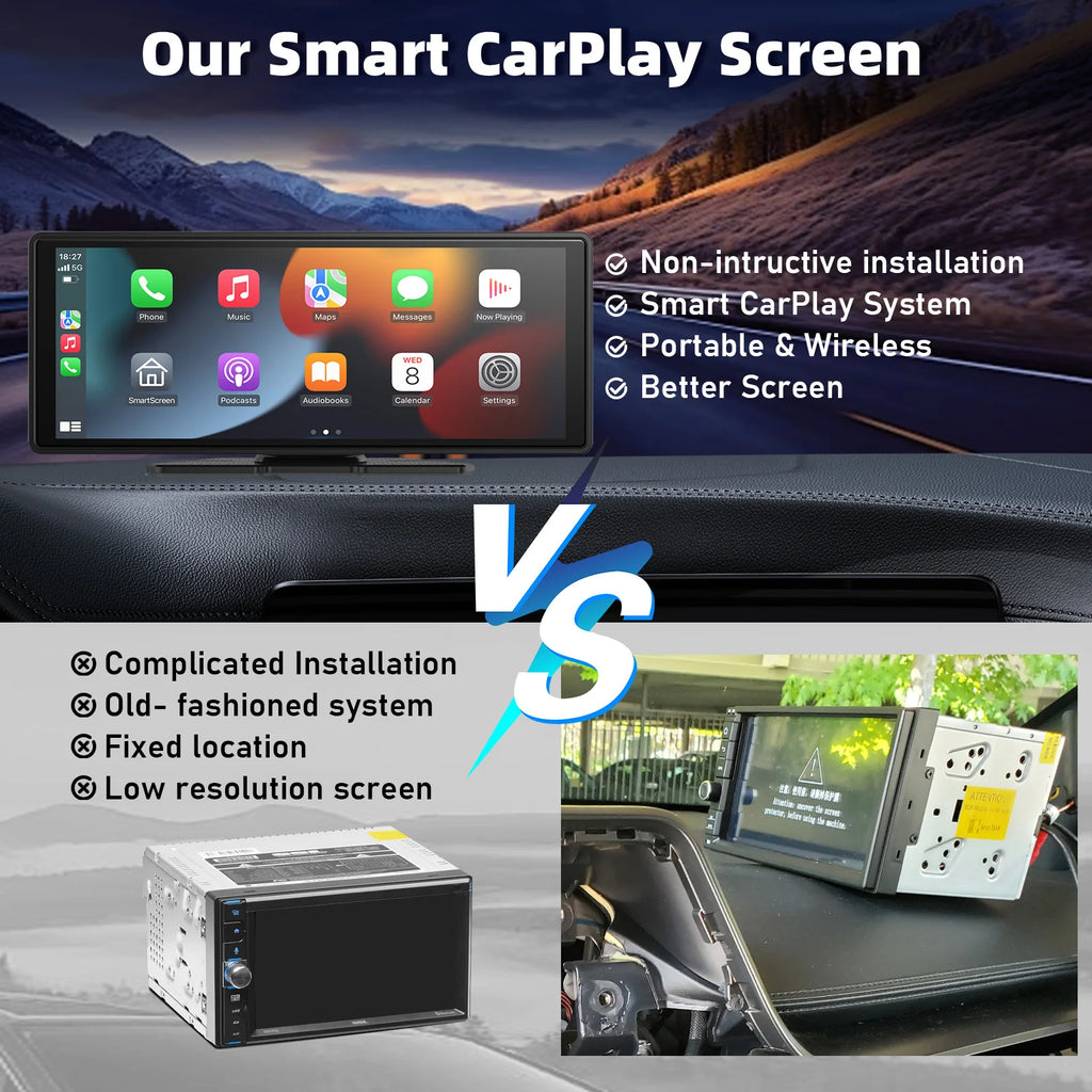Wireless CarPlay Screen — Apple CarPlay & Android Auto for Any Car, No Installation Needed