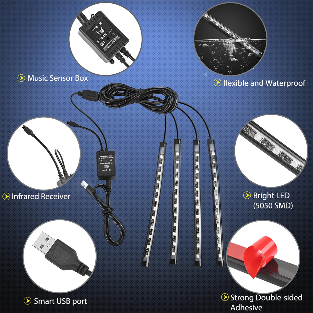 LED Interior Light Kit — Music-Sync Ambient Glow with Remote