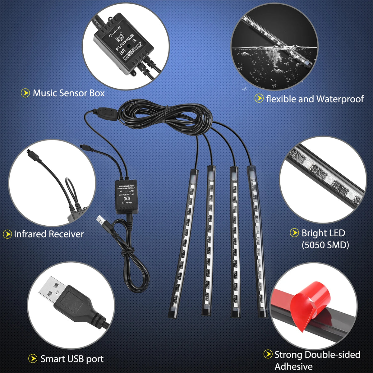 LED Interior Light Kit — Music-Sync Ambient Glow with Remote